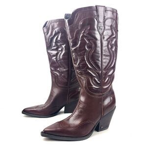 Sam Edelman James Leather Western mid calf Boot Size 7.5 Wide Calf